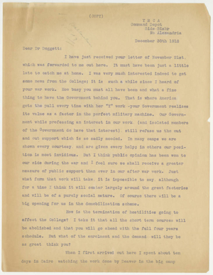 A transcription of a letter from John W. Jefferson to Laurence L. Doggett (December 30, 1918)