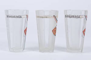 Three blown glass beakers with 4F shield