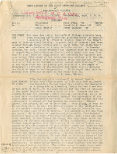 Latin American Society Newsletter (Vol. 1, No. 1) March 1925