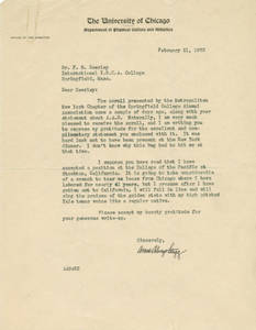 Letter from Amos Alonzo Stagg to Frank Seerley, 1933