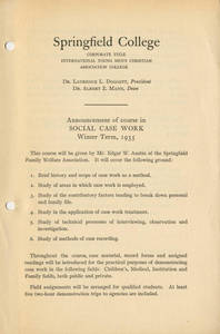 Announcement of course in Social Case Work (1935)