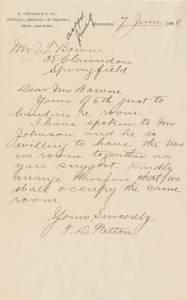Letter from Thomas D. Patton to Jacob T. Bowne (June 7, 1888)