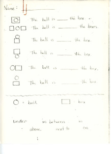 Worksheet to help students understand a list of prepositions, [1984]