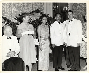 Mayor John F. Collins with Kate Furedo; Sirikit Kitiyakara, Queen of Thailand; Bhumibol Adulyadej, King of Thailand; and an unidentified man