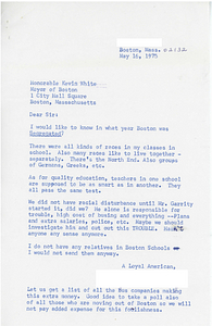 Correspondence between Mayor Kevin White and a Boston resident