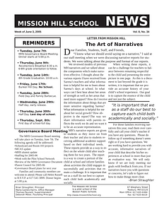 Mission Hill School newsletter, June 3, 2005