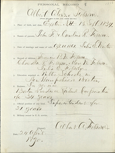 Personal record of Albert Alonzo Folsom (1886)