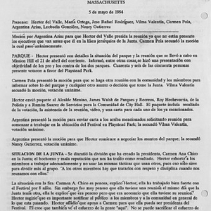 Minutes from Festival Puertorriqueño de Massachusetts, Inc. meeting on May 5, 1994