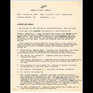 Draft of minutes of Area 6 meeting held February 12, 1964, with notes