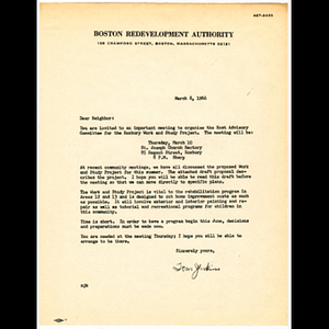 Letter from Tom Jenkins concerning Host Advisory Committee meeting to be held March 10, 1966