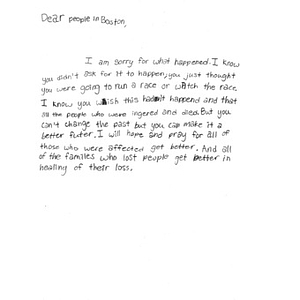 Letter from church youth group in Fresno, California