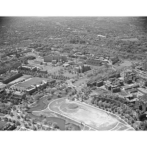 Simmons College, Fenway, center left, ball park area view to Brookline, Boston, MA