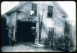 Next to present fire dept., Saugus Center, Wheelright, Ward's Blacksmith shop, Woodbury Ave