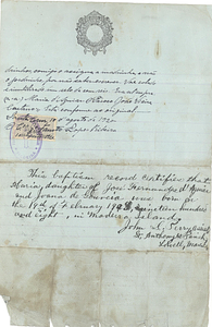 Maria Aguiar Baptismal Record