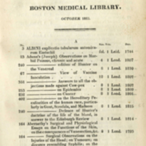 Catalogue of Books in the Boston Medical Library and the Rules and Regulations concerning the Same (1823)