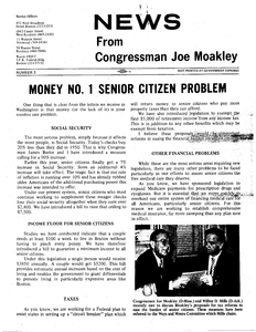 Newsletter: "News from Congressman Moakley 'Money No. 1 Senior Citizen Problem'"