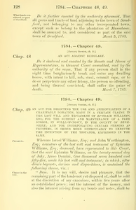 1784 Chap. 0049 An Act For Directing The Use And Appropriation Of A Charitable Donation, Made In A Certain Clause In The Last Will And Testament Of Ephraim Williams, Esq; For The Support And Maintenance Of A Free School, In Williamstown, In The County Of Berkshire; And For Incorporating Certain Persons As Trustees, In Order More Effectually To Execute The Intention Of The Testator, Expressed In The Same.