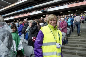 Anne Maguire, volunteer, Ballynahinch, Co Down, niece of Monsignor Joseph Maguire former PP Downpatrick. Anne was one of the 1700 volunteers from all over Ireland at the 2012 50th Eucharistic Congress, Final Day Ceremony, 17th June, at Croke Park GAA Stadium, Dublin