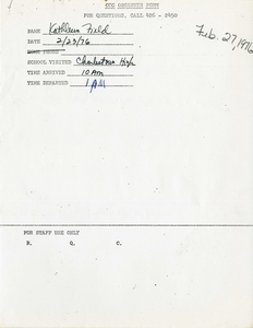 Citywide Coordinating Council daily monitoring report for Charlestown High School by Kathleen Field, 1976 February 23