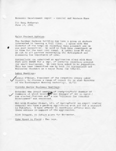 Economic Development Report - Central and Western Massachusetts June 14, 1982
