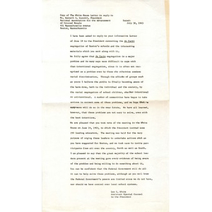 White House letter in reply to Mr. Kenneth I. Guscott, President, National Association for the Advancement of Colored People.