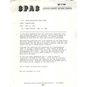 Letter, work session - May 15, 1982.