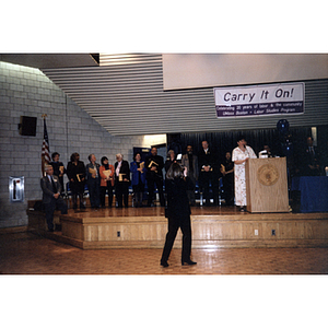 Speaker and Lydia Lowe at a University of Massachusetts awards ceremony