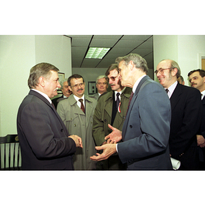 Lech Walesa and President Curry converse at the inauguration of the International Degree Program