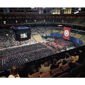 A view of commencement in the Fleet Center from the upper level