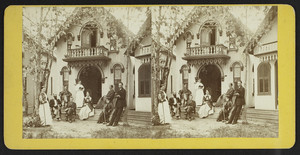 Stereograph of a group of people at a campground, Oak Bluffs, Mass., Aug. 1875