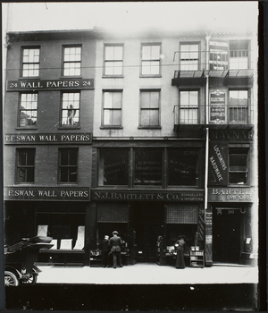 Exterior of commercial buildings, T.F. Swan & N.J. Bartlett, Cornhill, Boston, Mass., undated