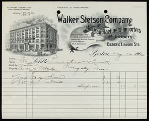 Billhead for the Walker Stetson Company, manufacturers, importers and jobbers, Essex & Lincoln Streets, Boston, Mass., dated May 12, 1904
