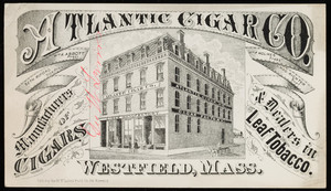 Trade card for the Atlantic Cigar Co., manufacturers of cigars & dealers in leaf tobacco, Westfield, Mass., undated