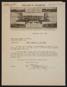 Letterhead for William H. Champlin, box shook and locked corner boxes, Rochester, New Hampshire, dated February 11, 1921