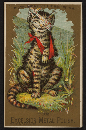 Trade card for Excelsior Metal Polish, for sale by grocers and harware dealers generally, location unkown, 1881