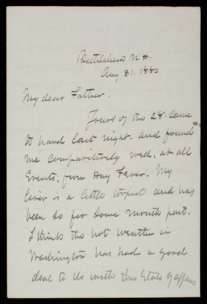 Thomas Lincoln Casey to General Silas Casey, August 31, 1880