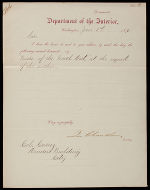 [Zachariah] Chandler to Thomas Lincoln Casey, January 3, 1876