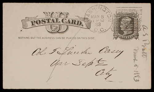 A. S. Pratt to Thomas Lincoln Casey, March 5, 1883