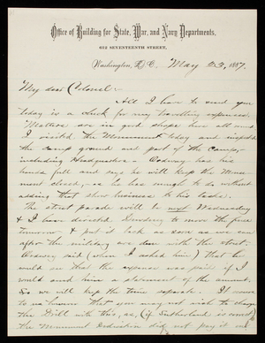 Bernard R. Green to Thomas Lincoln Casey, May 23, 1887