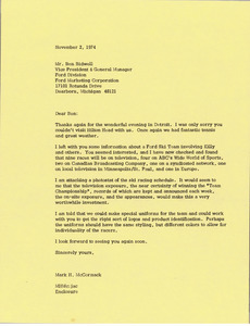 Letter from Mark H. McCormack to Ben Bidwell