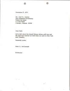 Letter from Mark H. McCormack to Fred W. Heckel