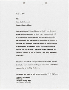 Memorandum regarding Arnold Palmer - Bolens