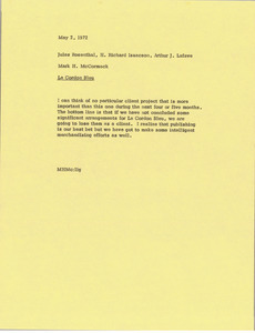 Memorandum from Mark H. McCormack to Jules Rosenthal, H. Richard Isaacson, Arthur J. Lafave