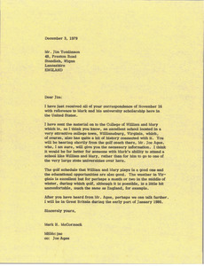 Letter from Mark H. McCormack to Jim Tomlinson