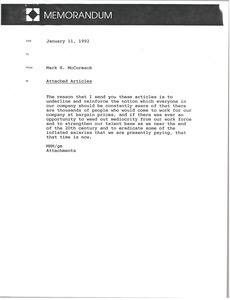 Memorandum from Mark H. McCormack concerning articles