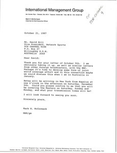 Letter from Mark H. McCormack to David Hill