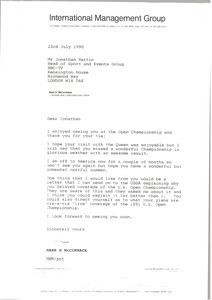 Letter from Mark H. McCormack to Johnathan Martin