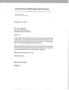 Letter from Mark H. McCormack to Tom Weiskopf