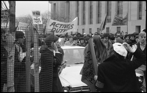 Anti-war marchers with banner for 'Active duty GIs': Counter-inaugural demonstrations, 1969, and march against the War in Vietnam