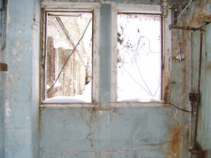 Interior view: looking north through window at side of barn